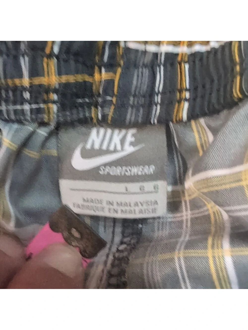 Vintage Nike Board Shorts Gray Plaid Swim Trunks Suit Surf Swoosh Men 32 Bright